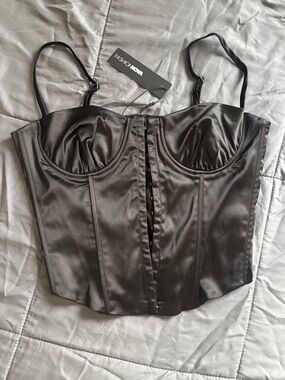 Fashion Nova Black Satin Bustier Corset Top
